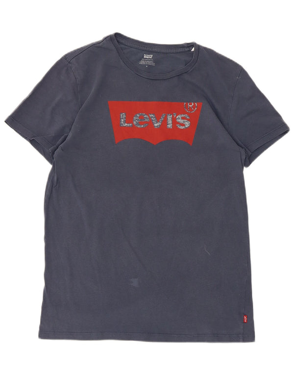 Levi's Womens Graphic T-Shirt Top UK 12 Medium Navy Blue