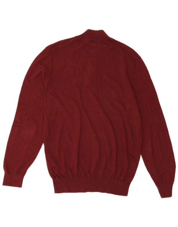 Hugo Boss Mens Zip Neck Jumper Sweater Large Burgundy Cotton