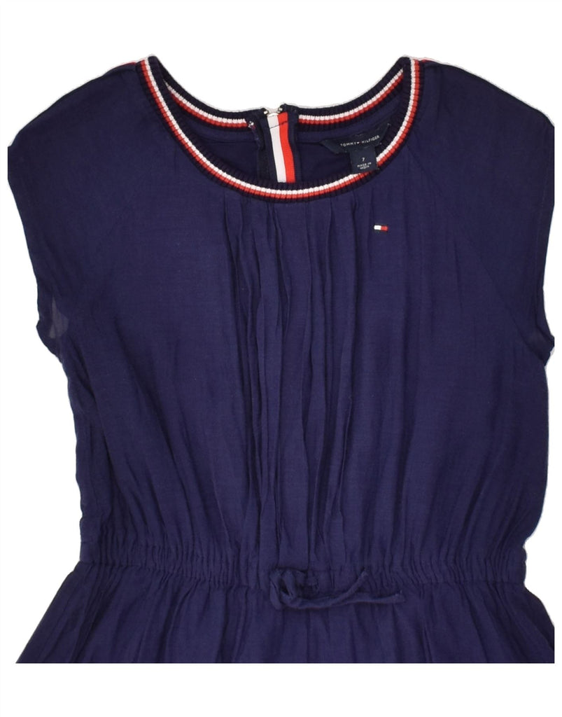 TOMMY HILFIGER Girls Sleeveless Basic Dress 6-7 Years Navy Blue Viscose | Vintage Tommy Hilfiger | Thrift | Second-Hand Tommy Hilfiger | Used Clothing | Messina Hembry 