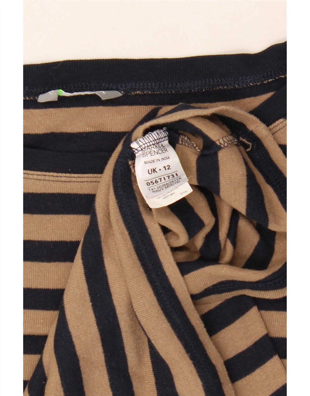 Marks & Spencer Womens Top Long Sleeve UK 12 Medium Navy Blue Striped