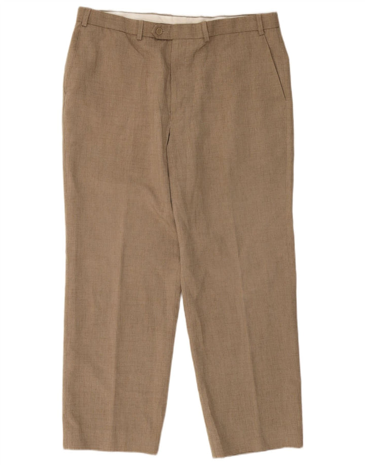 Marks & Spencer Mens Straight Suit Trousers W38 L27 Beige Polyester