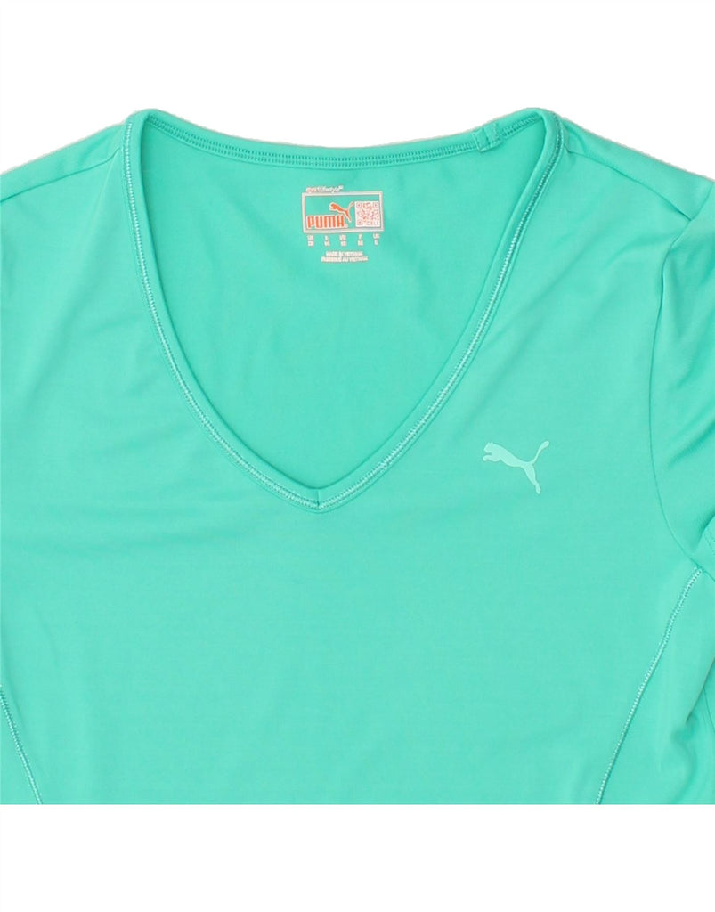 PUMA Womens Graphic T-Shirt Top UK 8 Small Turquoise Polyester | Vintage Puma | Thrift | Second-Hand Puma | Used Clothing | Messina Hembry 