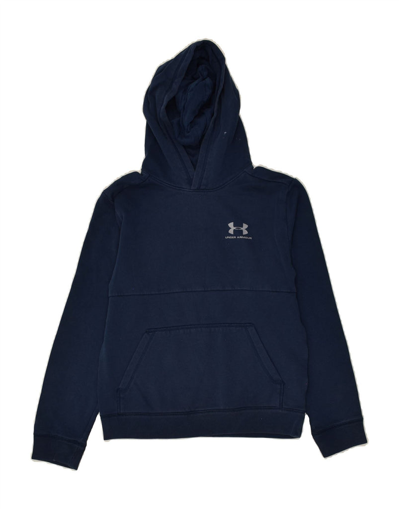 UNDER ARMOUR Boys Cold Gear Hoodie Jumper 11-12 Years Navy Blue Cotton | Vintage Under Armour | Thrift | Second-Hand Under Armour | Used Clothing | Messina Hembry 