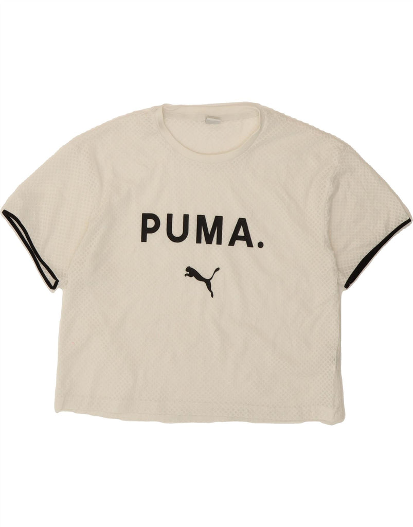 PUMA Womens Graphic T-Shirt Top UK 14 Medium White Polyester Vintage Puma and Second-Hand Puma from Messina Hembry 