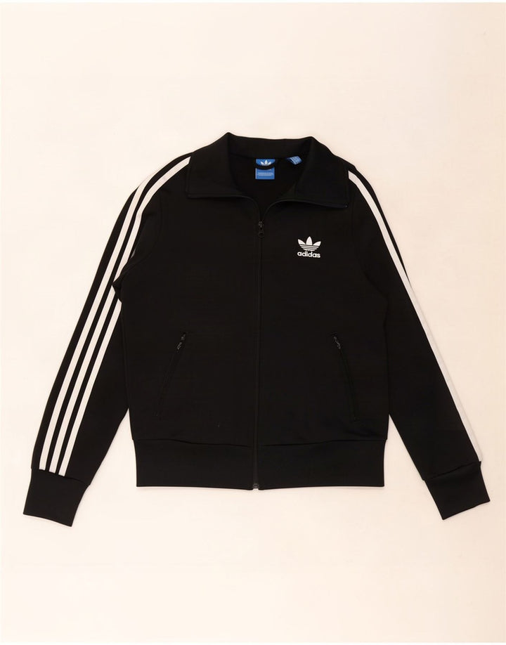Adidas Womens Graphic Tracksuit Top Jacket UK 10 Small Black Polyester