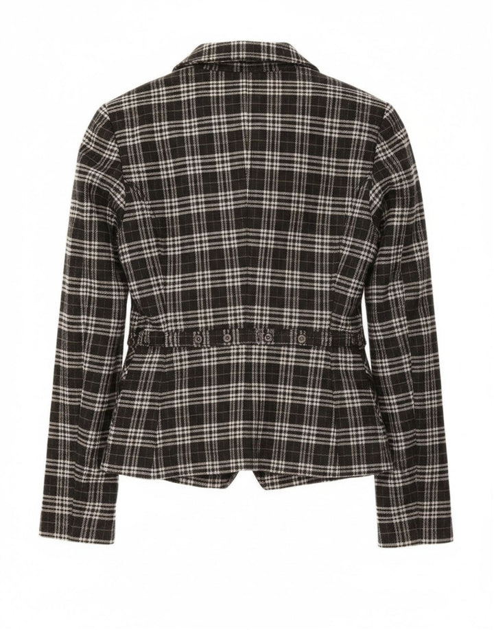 Roccobarocco Womens 2 Button Blazer Jacket IT 44 Medium Black Check Cotton