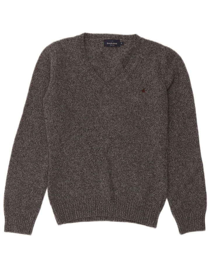 Brooksfield Womens V-Neck Jumper Sweater IT 42 Medium Grey Flecked Wool