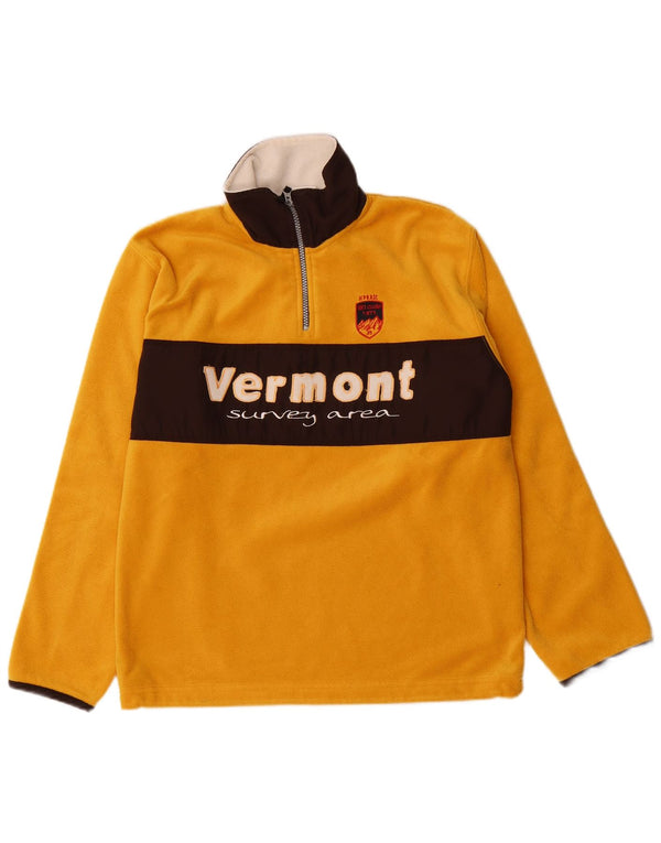 Vintage Boys Graphic Zip Neck Fleece Jumper 13-14 Years Yellow Colourblock