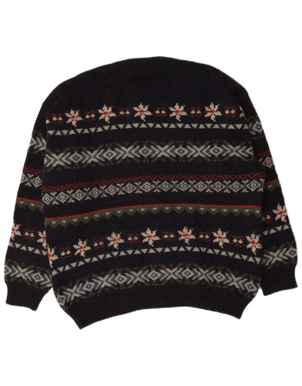 gio ferrari Mens Cardigan Sweater IT 52 Large Navy Blue Fair Isle