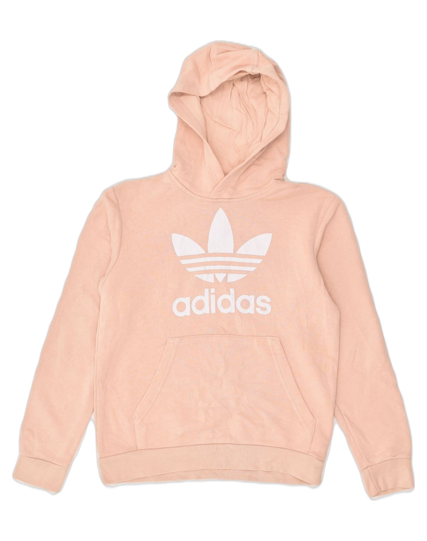 ADIDAS Girls Graphic Hoodie Jumper 10 11 Years Beige Cotton