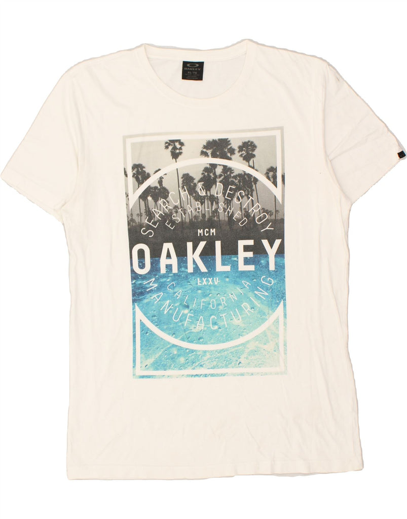 OAKLEY Mens Tall Graphic T-Shirt Top XL Off White Cotton | Vintage Oakley | Thrift | Second-Hand Oakley | Used Clothing | Messina Hembry 
