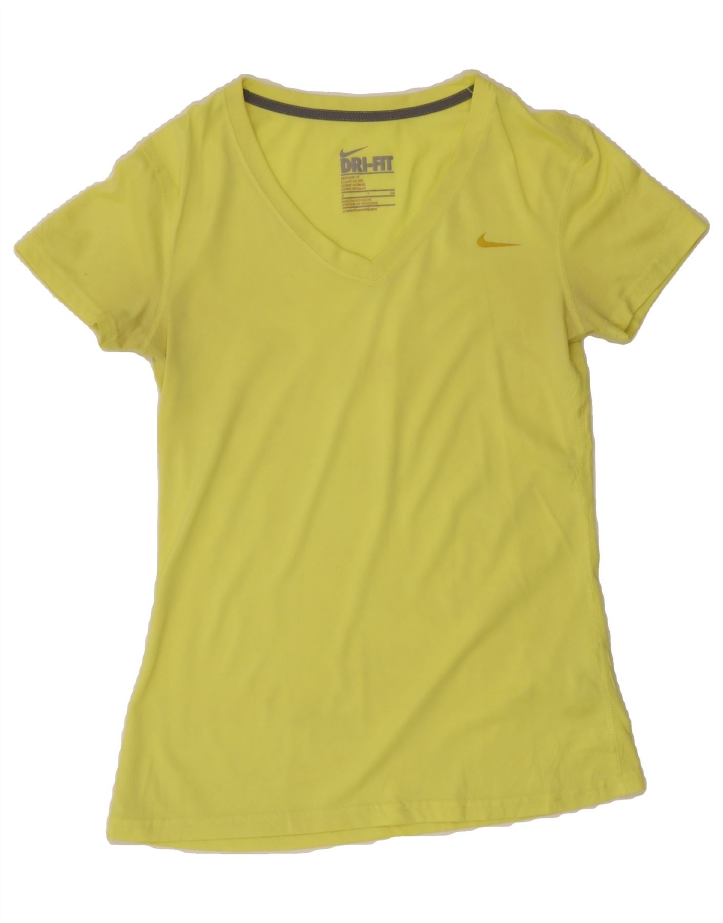 NIKE Womens Dri Fit Regular Fit T-Shirt Top UK Small Yellow