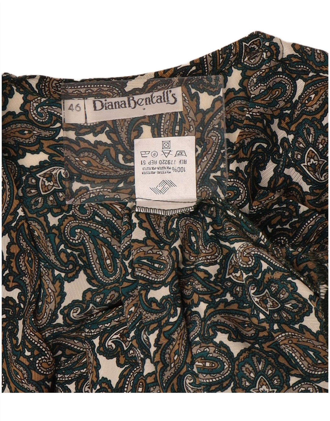 DIANA BENTALLS Womens Shirt Blouse IT 46 Large Brown Paisley Polyester