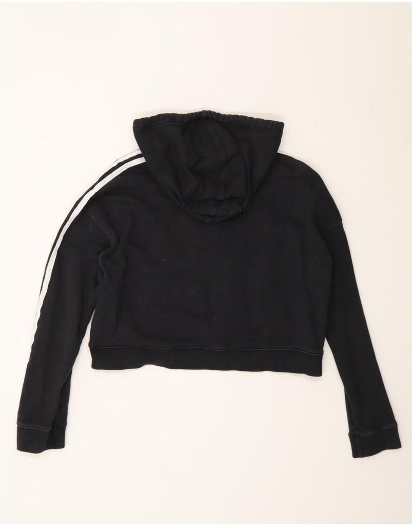 ADIDAS Womens Oversized Crop Hoodie Jumper UK 6 XS  Black Cotton Vintage Adidas and Second-Hand Adidas from Messina Hembry 