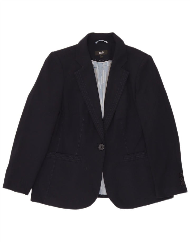 Marks & Spencer Womens 1 Button Blazer Jacket UK 16 Large Navy Blue