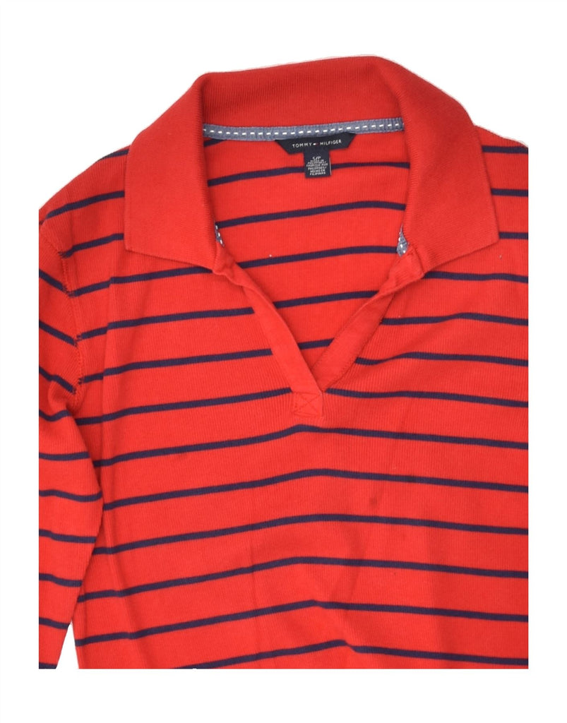 TOMMY HILFIGER Girls Long Sleeve Polo Shirt 12-13 Years Small Red Striped | Vintage Tommy Hilfiger | Thrift | Second-Hand Tommy Hilfiger | Used Clothing | Messina Hembry 