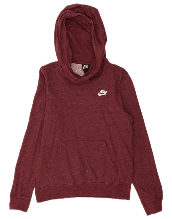 NIKE Womens Oversized Hoodie Jumper UK 6 XS Burgundy Cotton