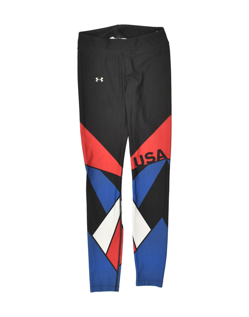 UNDER ARMOUR Womens Graphic Leggings UK 8 Small Black Colourblock USA | Vintage Under Armour | Thrift | Second-Hand Under Armour | Used Clothing | Messina Hembry 