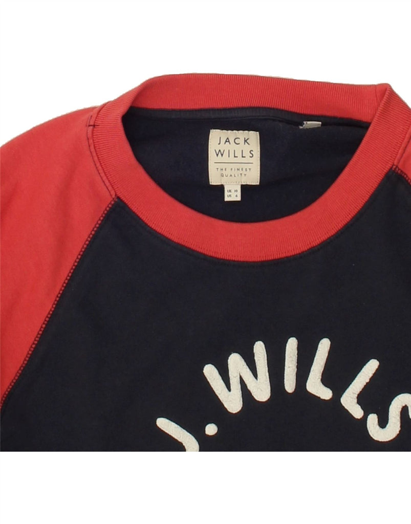 JACK WILLS Womens Graphic Sweatshirt Jumper UK 10 Small Navy Blue | Vintage Jack Wills | Thrift | Second-Hand Jack Wills | Used Clothing | Messina Hembry 