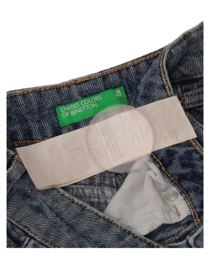 Benetton Womens Distressed Graphic Denim Shorts W28 Medium Blue Floral