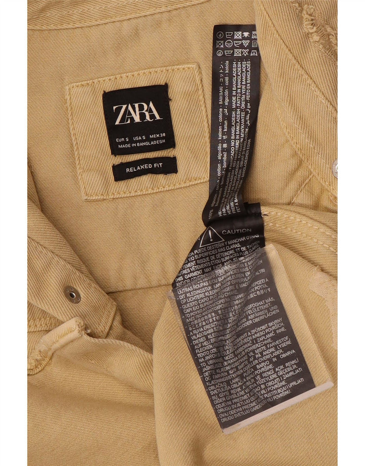 Zara Mens Distressed Relaxed Fit Denim Shirt Small Beige Cotton
