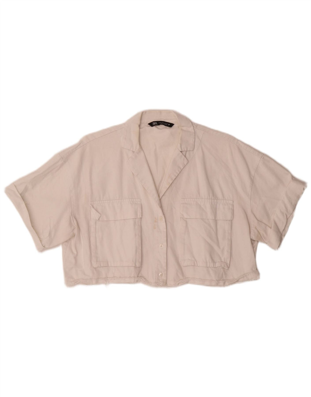 Zara Womens Oversized Crop Short Sleeve Shirt Blouse UK 14 Medium White