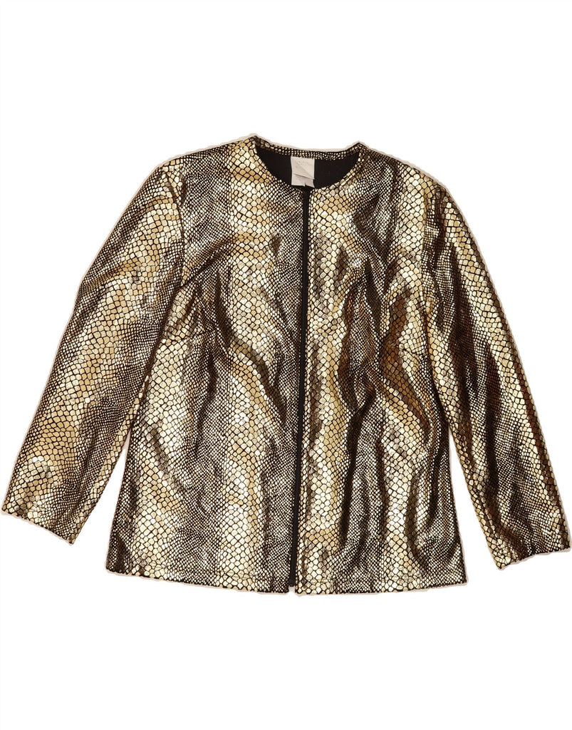 VINTAGE Womens Full Zip Blazer Jacket UK 14 Large  Gold Animal Print Vintage Vintage and Second-Hand Vintage from Messina Hembry 
