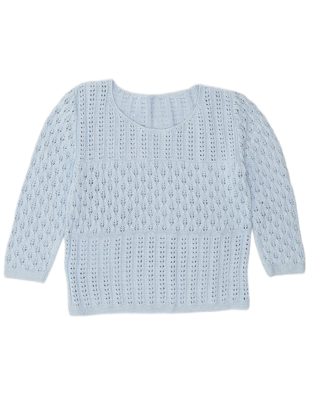 Vintage Womens 3/4 Sleeve Boat Neck Jumper Sweater UK 14 Medium Blue