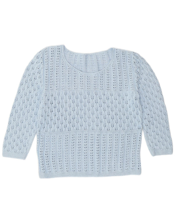 Vintage Womens 3/4 Sleeve Boat Neck Jumper Sweater UK 14 Medium Blue