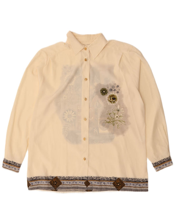 Vintage Womens See Through Graphic Shirt Blouse IT 48 XL Off White Floral