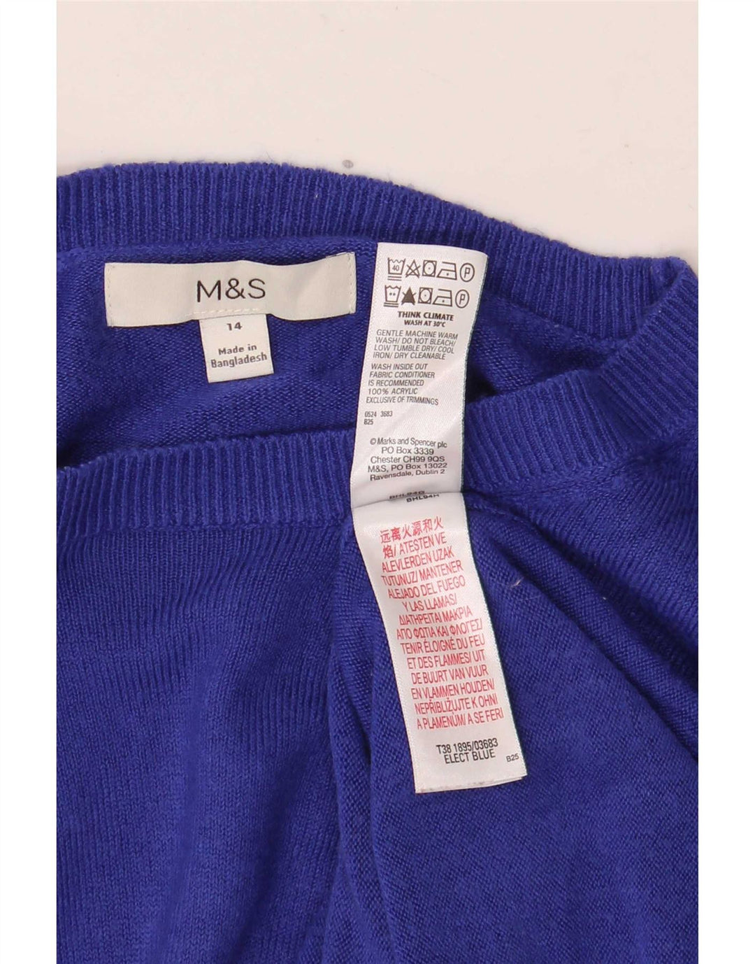 Marks & Spencer Womens Boat Neck Jumper Sweater UK 14 Medium Blue Acrylic