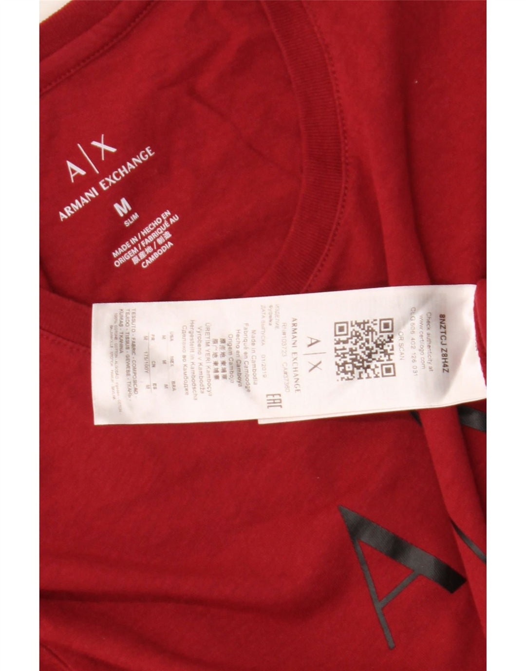 Armani Exchange Mens Graphic T-Shirt Top Medium Red Cotton