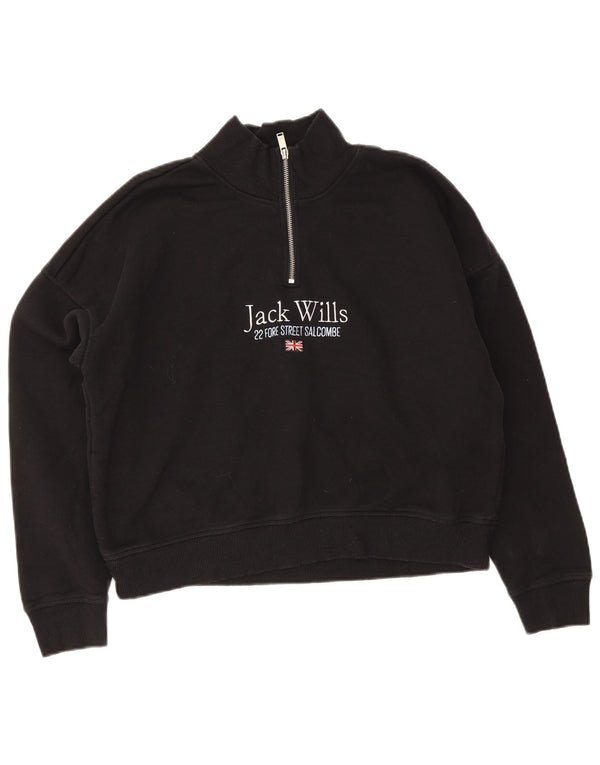 Jack Wills Womens Oversized Graphic Sweatshirt Jumper UK 12 Medium Black