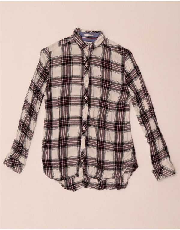 Tommy Hilfiger Womens Flannel Shirt UK 6 XS White Plaid Viscose
