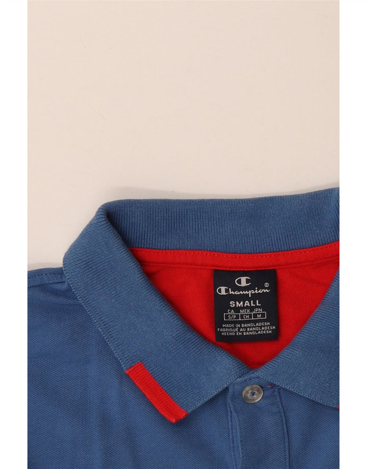 CHAMPION Mens Graphic Polo Shirt Small Blue Colourblock