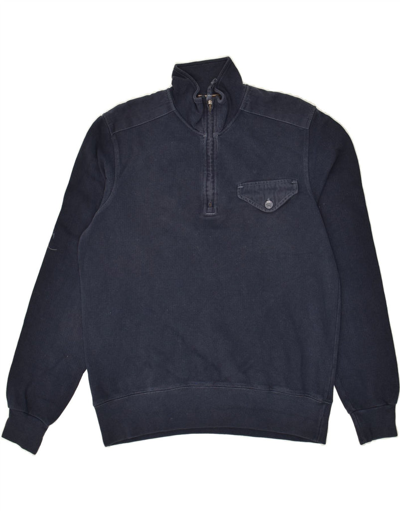 TIMBERLAND Mens Zip Neck Sweatshirt Jumper Small Navy Blue Cotton | Vintage Timberland | Thrift | Second-Hand Timberland | Used Clothing | Messina Hembry 