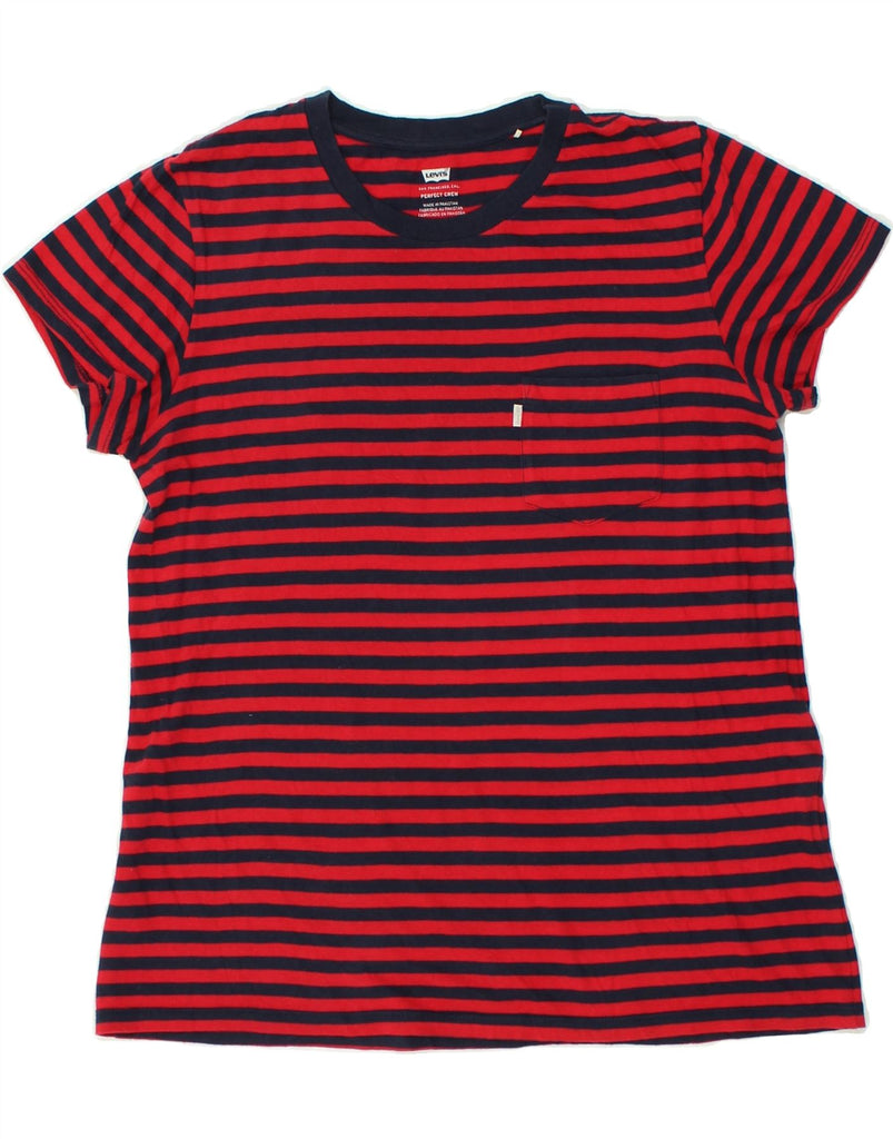 LEVI'S Womens Perfect Crew T-Shirt Top UK 14 Medium Red Striped Cotton | Vintage Levi's | Thrift | Second-Hand Levi's | Used Clothing | Messina Hembry 