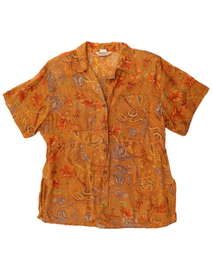 Marella Mens Short Sleeve Shirt UK 12 Medium  Brown Floral