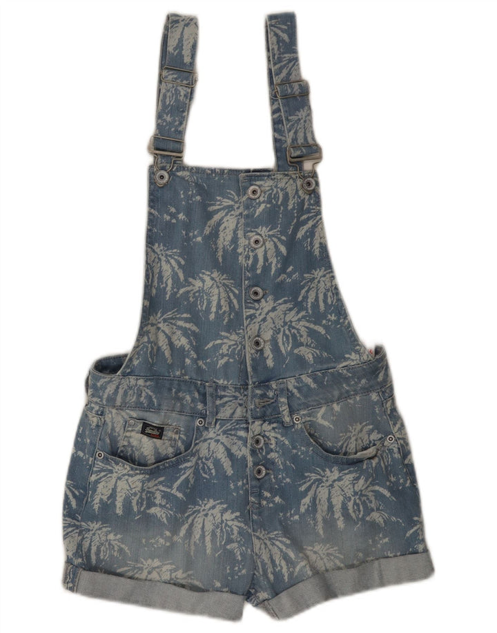 SUPERDRY Girls Dungarees Denim Shorts 11-12 Years XS Blue Floral Cotton