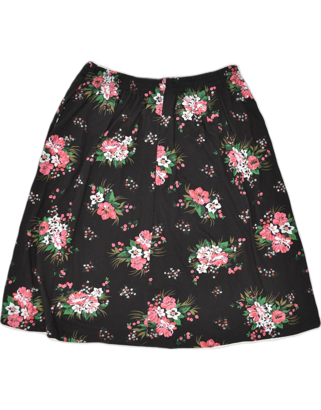 VINTAGE Womens A-Line Skirt IT 44 Medium W30 Black Floral Polyester | Vintage | Thrift | Second-Hand | Used Clothing | Messina Hembry 