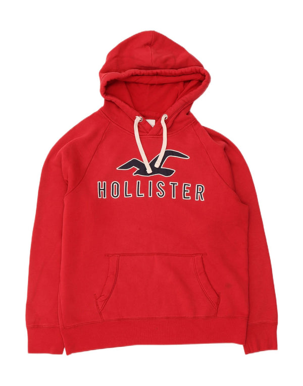 Hollister Mens Graphic Hoodie Jumper Large Red Cotton