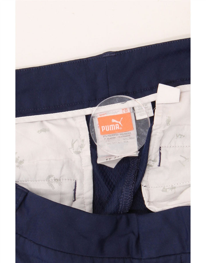 PUMA Mens Slim Chino Trousers W34 L32 Navy Blue Polyester