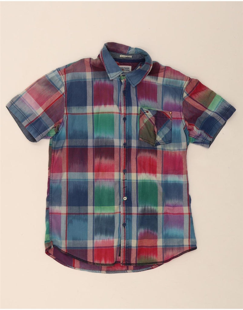 TOMMY HILFIGER Mens Short Sleeve Shirt Medium Multicoloured Check Cotton Vintage Tommy Hilfiger and Second-Hand Tommy Hilfiger from Messina Hembry 