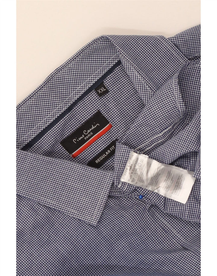 PIERRE CARDIN Mens Regular Fit Shirt 2XL Blue Gingham Polyester
