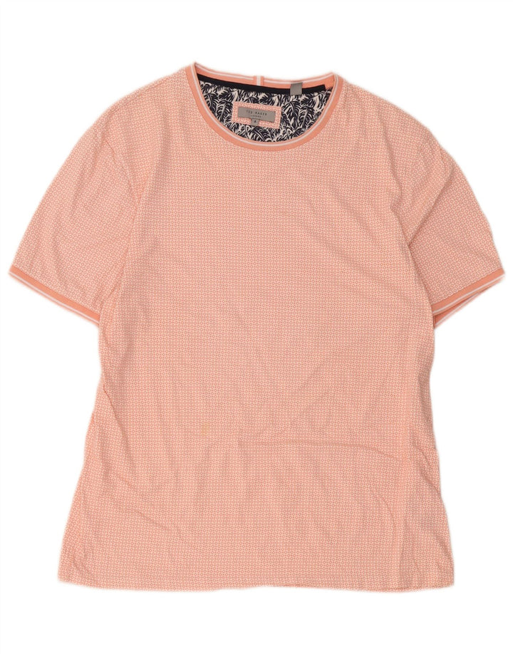 Ted Baker Mens T-Shirt Top Size 5 XL Pink Geometric Cotton