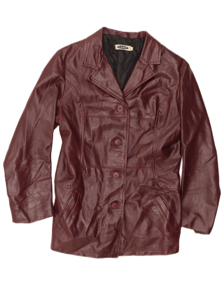 PLEASE Womens Leather Jacket UK 12 Medium Burgundy