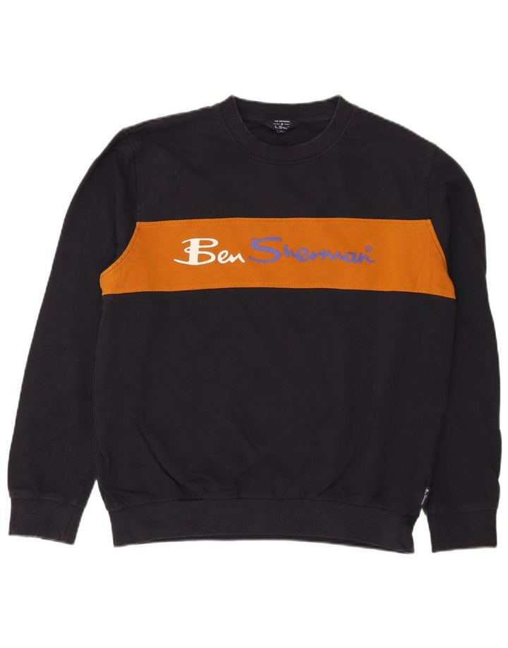 Ben Sherman Mens Graphic Sweatshirt Jumper Medium Navy Blue Colourblock