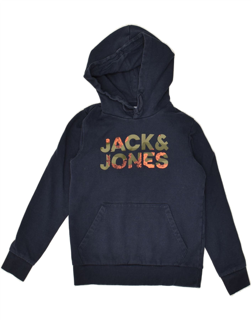 JACK & JONES Boys Graphic Hoodie Jumper 11-12 Years Navy Blue Cotton | Vintage Jack & Jones | Thrift | Second-Hand Jack & Jones | Used Clothing | Messina Hembry 