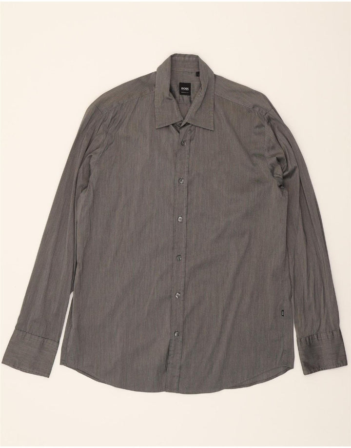 HUGO BOSS Mens Regular Fit Shirt Large Grey Pinstripe Cotton Vintage Hugo Boss and Second-Hand Hugo Boss from Messina Hembry 