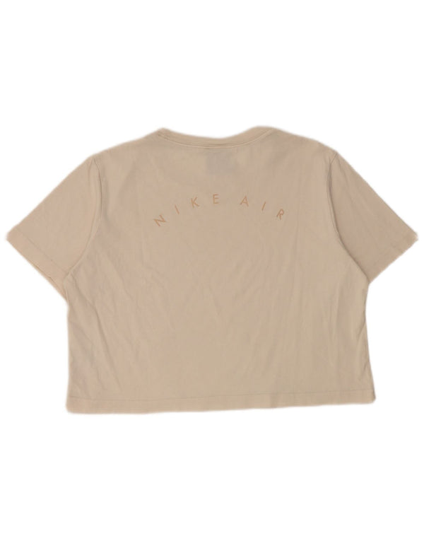 Nike Womens Crop Graphic T-Shirt Top UK 14 Medium Beige Cotton